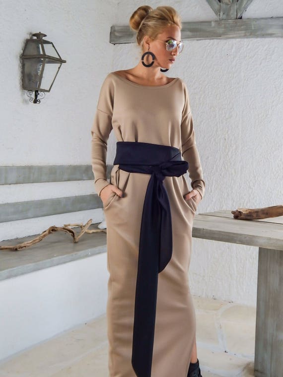 navy blue dress for baby girl Beige Chic Knit Sweater Dress with Funnel Neck – BRIKOLY main image 0