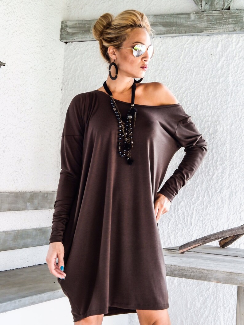 Brown Asymmetric Tunic / Plus Size Dress / Plus Size Tunic / Asymmetric Tunic / Asymmetrical Blouse / Oversize Dress / Plus Size Top 35049 image 2