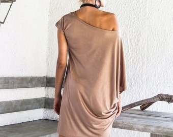 Taupe Dress Tunic / Plus size Tunic / Asymmetric Tunic / Women Tunic / Women Top / Women Blouse / Plus Size Top / Oversize Top / #35036