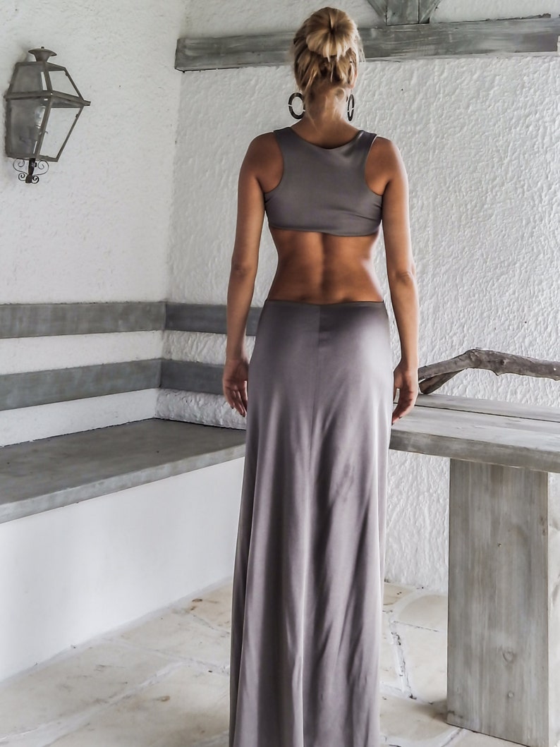 Silver Gray Shiny With Cut Out Details Open Back Maxi Dress   image 3