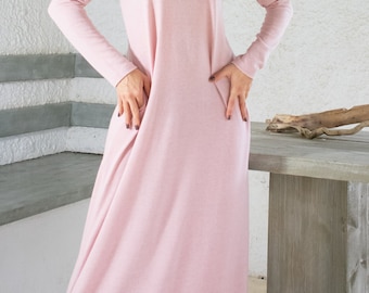 NEW Pink Maxi Dress / Sweaterdress / Plus Size Dress / Knit Maxi Dress / Plus Size Maxi Dress / Long Dress / A Line Maxi Dress / #35366