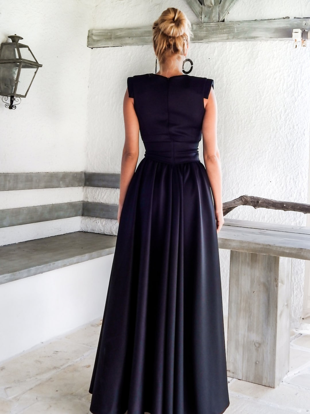 Short Front Long Back Shoulder Pad Dress #95006