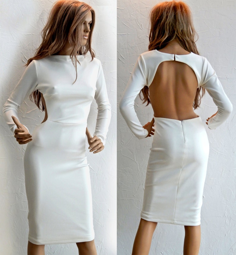 #95007 Open Back with cut-out details off-white midi dress