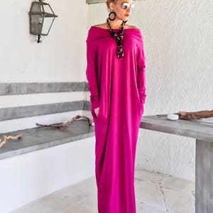 NEW Maxi Dress / Winter Maxi Dress / Long Sleeve Dress / Magenta Dress / Plus Size Dress / Turtleneck / Pockets Dress / #35210