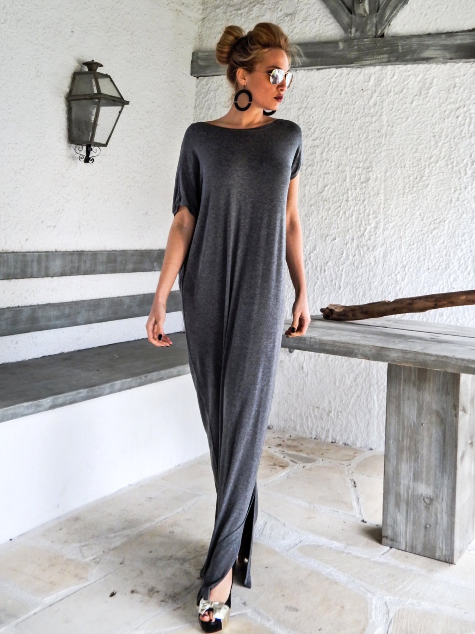 Dark Gray Open Back Bow Maxi Dress Kaftan / Asymmetric Open | Etsy