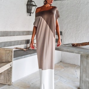 Taupe Beige Ivory Maxi Dress / Maxi Dress / Long Sleeve Dress / Winter Dress /  Elegant Dress / Kaftan / Plus Size Dress / #35089