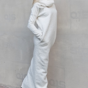 NEW Winter wool Dress / Plus Size Dress / White Sweater Dress / White Sweater / Plus Size Maxi / Dress with pockets / Winter Maxi / #35306