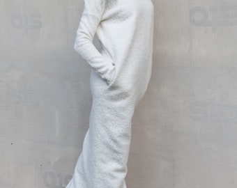 NEW Winter wool Dress / Plus Size Dress / White Sweater Dress / White Sweater / Plus Size Maxi / Dress with pockets / Winter Maxi / #35306