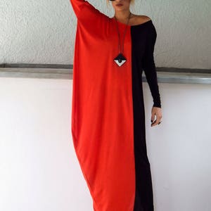 Black & Red Maxi Dress / Black Red Kaftan / Bicolor Kaftan / Plus Size Dress / Asymmetric Maxi Dress / Maternity Dress / #35057
