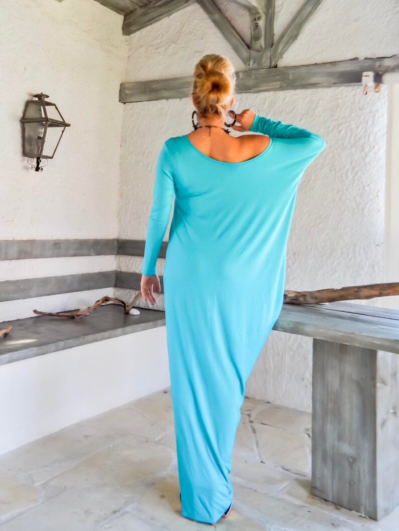 Turquoise Asymmetric Maxi Dress / Turqoise Kaftan / Asymmetric Plus Size Dress / Oversize Loose Dress / 35224 image 3