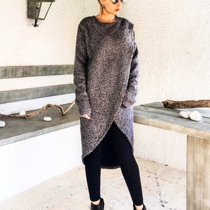 Winter Wolle Tunika / Boucle Winter Warme Tunika / Winter Bluse / Plus Size Top / Langarm Wolltop / Lockere Oversize Bluse / #35253