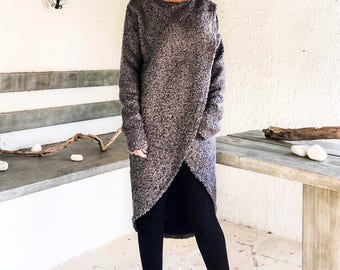 Winter Wolle Tunika / Boucle Winter Warme Tunika / Winter Bluse / Plus Size Top / Langarm Wolltop / Lockere Oversize Bluse / #35253