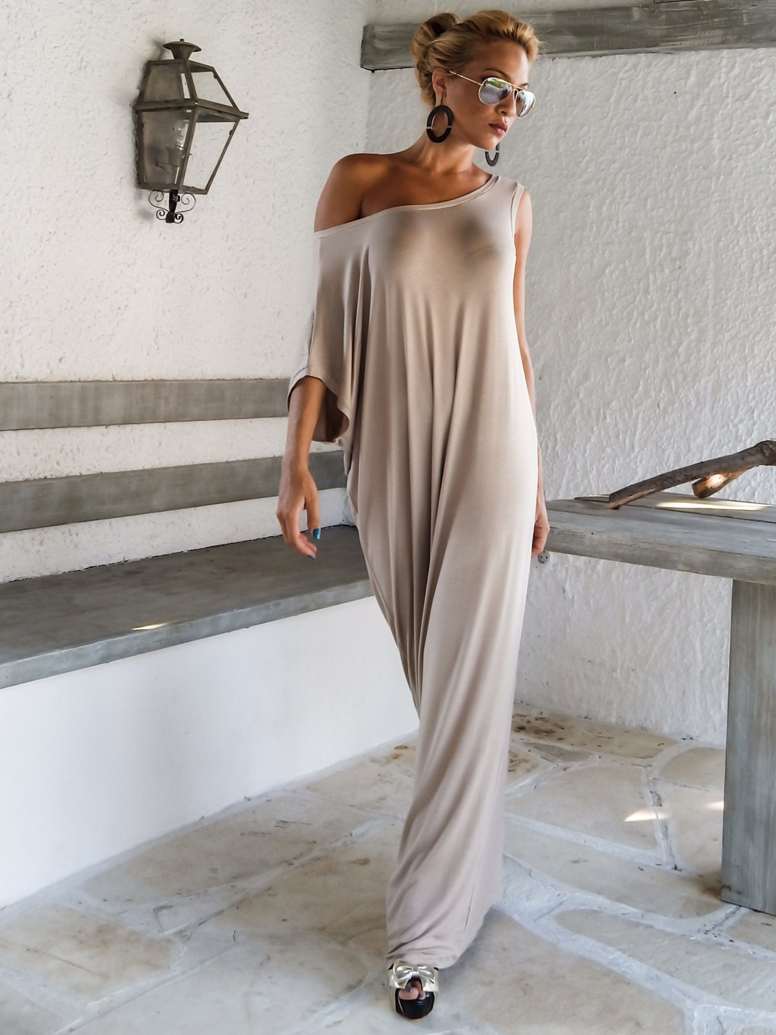 Beige Maxi Dress / Beige Kaftan / Plus 
