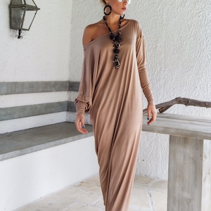 Maxi Dress / Kaftan / Taupe Maxi Dress / Plus Size Dress / Long Sleeve Dress / Maternity Dress / Evening Dress / Elegant / 35045 image 1