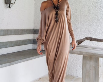 Maxi Dress / Kaftan / Taupe Maxi Dress / Plus Size Dress / Long Sleeve Dress / Summer Dress / Evening Dress / Women Maxi Dress /  #35045