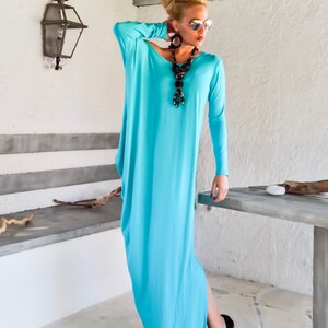 Braunes Maxi Kleid / Maxi Kleid / Kaftan / Langarm Kleid / Winter Kleid / Maxi Kleid / Asymmetrisches Kleid / Kaftan/ 35050 turqoise