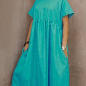 Oversized Linen Dress, Loose Linen Dress, Linen Dress with Short Sleeves, Everyday Linen Dress, Beach Linen Dress, Summer Linen Dress #35411