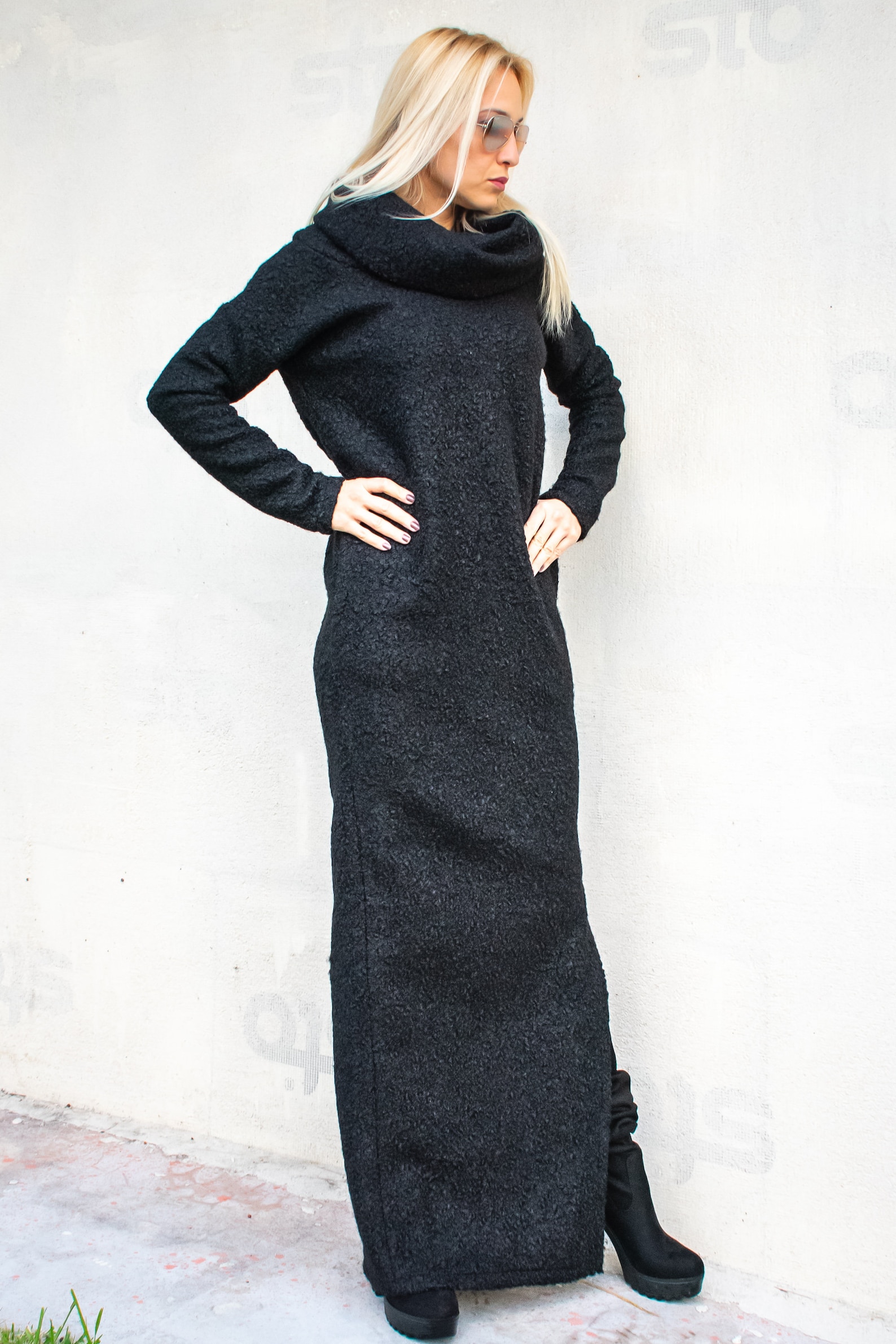 NEW Winter Maxi Dress, Black Maxi Dress, Black Winter Dress, Plus Size — free download