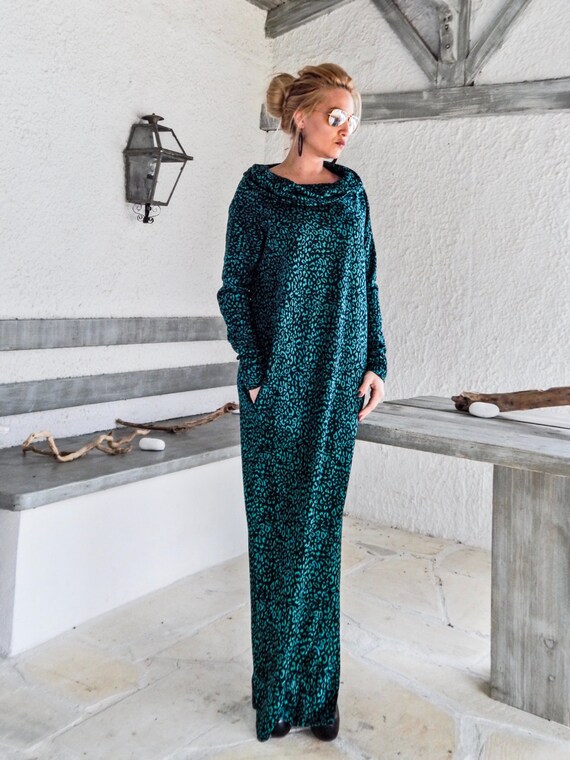 Leopard Print Maxi Dress, Long Sleeve Abaya Style