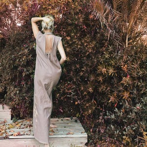 Summer Linen Dress, Loose Linen Open Back Maxi Dress,, Linen Plus Size Dress, Beach Summer Linen Dress, Sustainable Dress #35416
