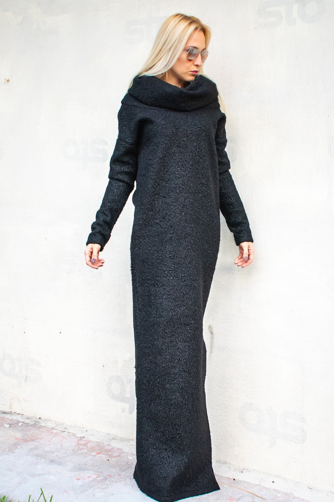 NEW Winter Maxi Dress / Black Maxi Dress / Black Winter Dress / Plus ...