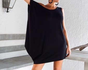 Black Dress / Black Tunic / Everyday Top / Oversized Top / Asymmetric Tunic / Black Top / Loose Blouse / Party Dress / Plus Size / #35006