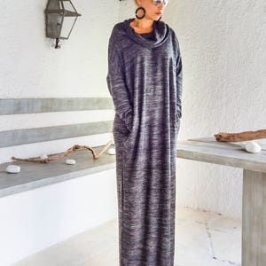 NEW Winter Maxi Dress / Long Sleeve Maxi Dress / Black Dress / Plus Size Dress / Dress with pockets / Turtleneck Dress / #35248