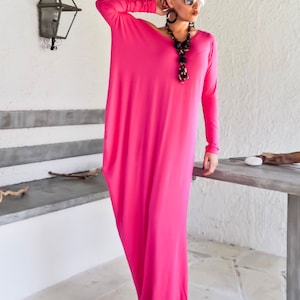 Fuchsia Maxi Dress / Fuchsia Kaftan / Women Kaftan / Caftan / Plus Size Dress / Asymmetric Plus Size Dress / Oversize Loose Dress / #35212