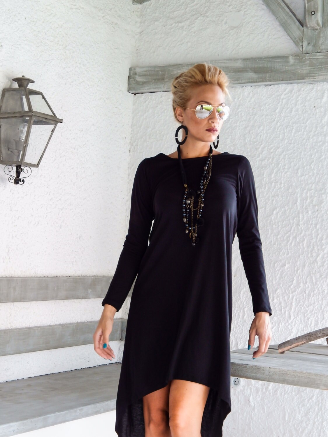 Black Asymmetric Dress Blouse Tunic / Black Dress / | Etsy