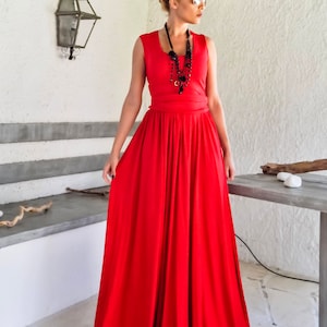 Nuevo. Vestido Maxi rojo con cinturón / rojo más tamaño | Etsy México