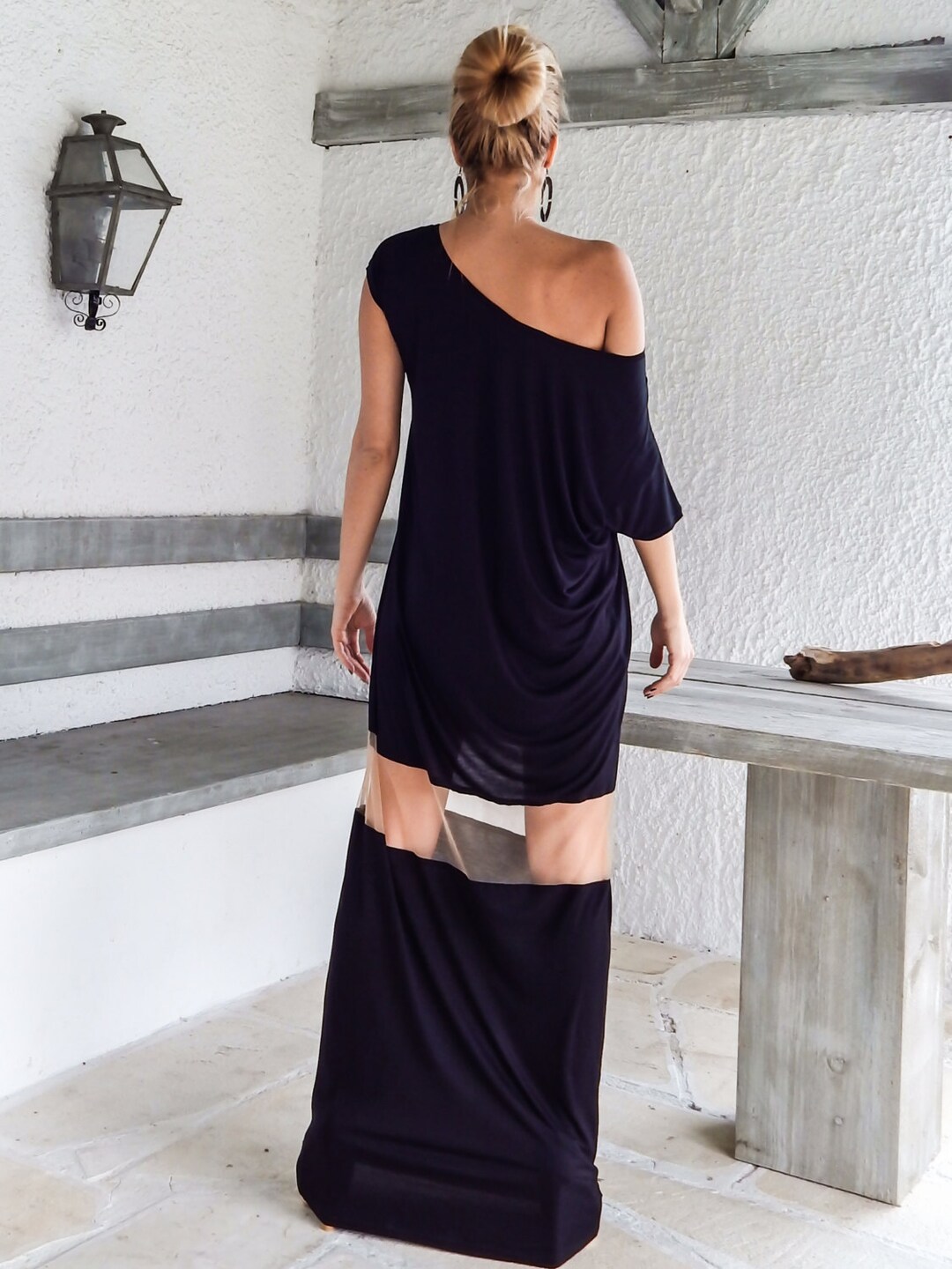 Black Maxi Dress Kaftan With See-through Detail / Asymmetric - Etsy
