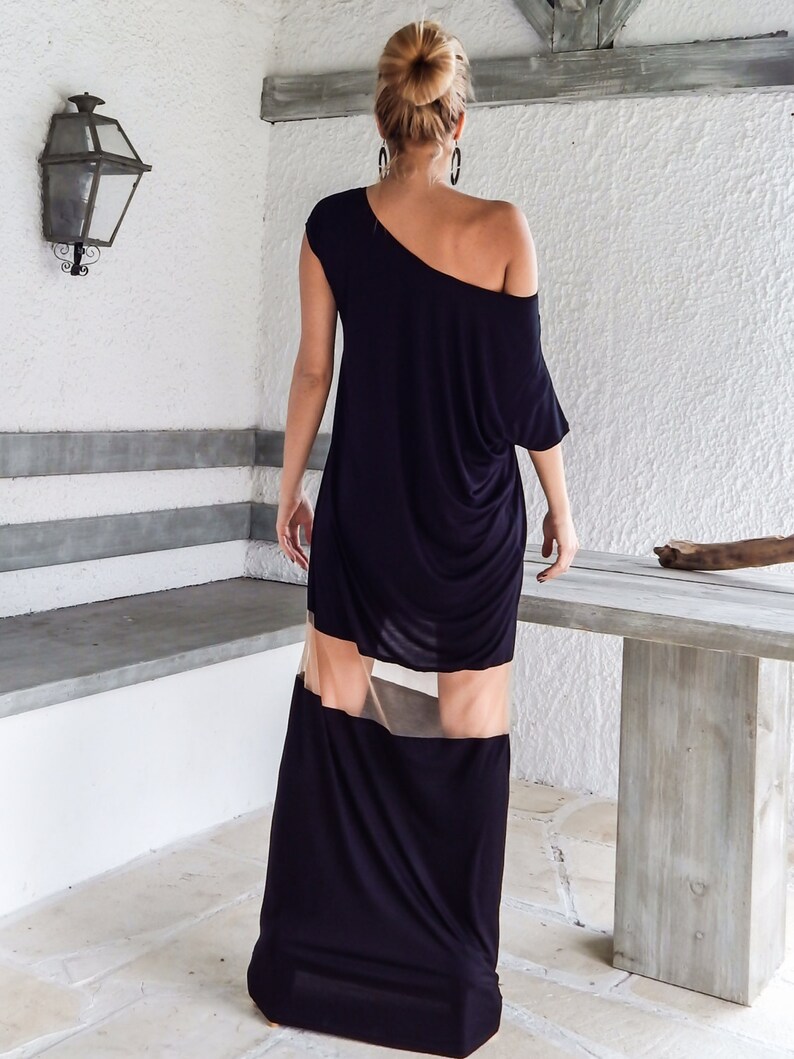 Black Maxi Dress Kaftan with See-Through Detail / Asymmetric | Etsy