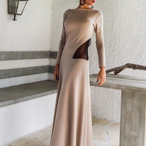 Open back with see-through details maxi dress - #95005