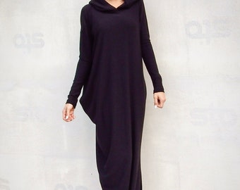 NEW Black Maxi Dress / Black Sweater dress / Plus Size Dress / Black Dress / Plus Size Maxi Dress / Long Dress / Dress With sleeves / #35291