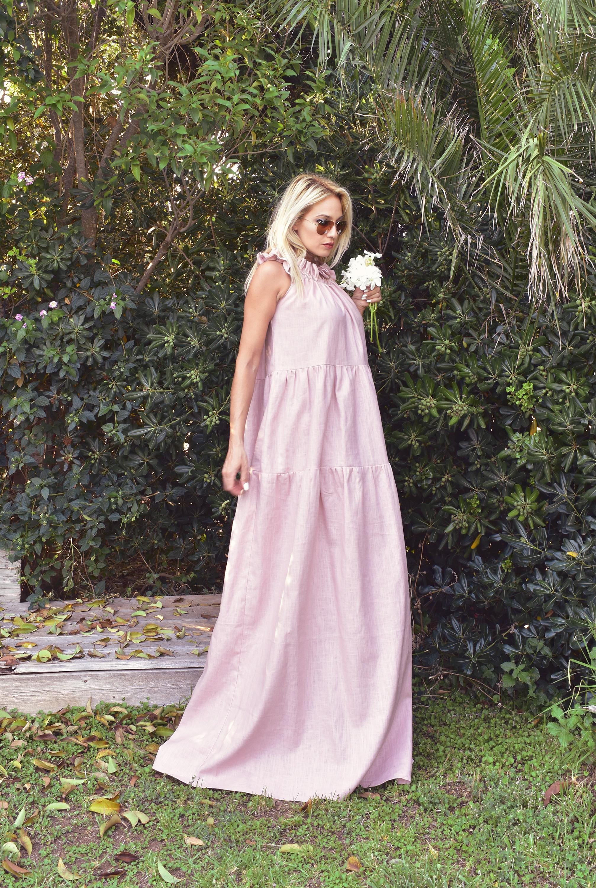 Pink Linen Maxi Dress, Bridesmaid Gown, Plus Size Clothing #35415 Pink Linen Maxi Dress, Bridesmaid Gown, Plus Size Clothing #35415