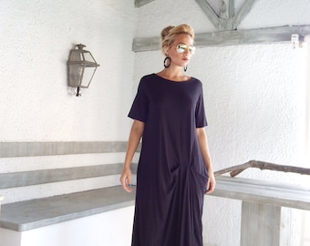 Black Maxi Dress / Black Kaftan / Asymmetric Plus Size Dress / Oversize Loose Dress / #35017