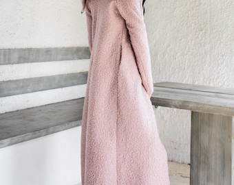 NEW Pink Wool Winter Coat / Maxi Coat / Long vest with sleeves / Winter Coat / Coat with Zipper / Wool Vest / Wool Boucle Coat #35351