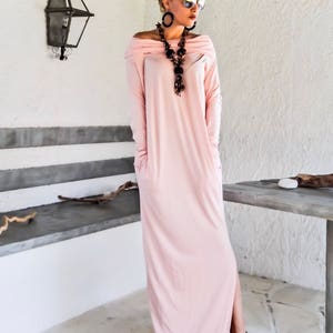 NEW Pink Maxi Dress /  Pink Long Dress / Spring Dress / Summer Dress/ Long Sleeve Dress / Plus Size Maxi Dress  / Dress with Pockets /#35216