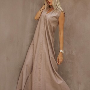 Linen Taupe Dress, Loose Linen Open Back Maxi Dress,, Linen Plus Size Dress, Beach Summer Linen Dress, Sustainable Dress #35412