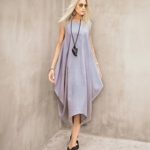 Gray Linen Dress, Summer Linen Dress, Linen Midi Dress, Linen Dress Women, Plus Size Linen Clothing, Summer Dress, Women Linen Dress #35391