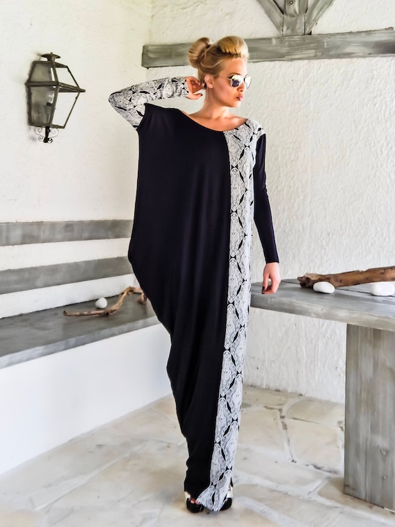 Black Asymmetric Maxi Dress, Long Sleeve Viscose Kaftan - Etsy Black Asymmetric Maxi Dress, Long Sleeve Viscose Kaftan - Etsy