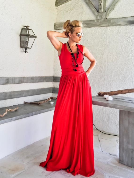 NEW .red Maxi Dress With Belt Summer Red Dress Summer Maxi Dress Red Plus Size Dress Red Evening Dress Spring Dress 35232 Etsy