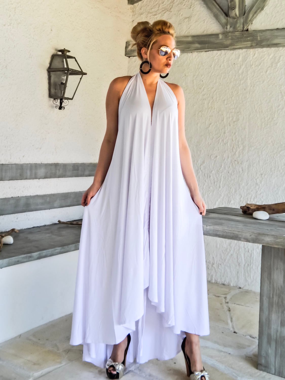 White Summer Maxi Dress / White Kaftan Asymmetric Plus Size - Australia