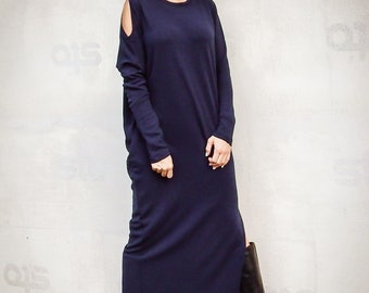 NEW Navy Blue Knit Dress / Knitted Dress / Knitted Maxi Dress / Plus Size Dress / New Women Dress / Maxi Tunic / Long Blouse  / #35292