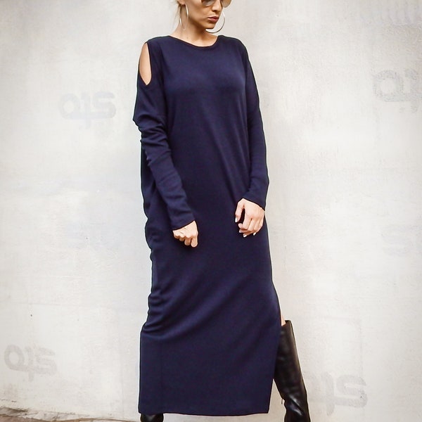 NEW Navy Blue Knit Dress / Knitted Dress / Knitted Maxi Dress / Plus Size Dress / New Women Dress / Maxi Tunic / Long Blouse  / #35292