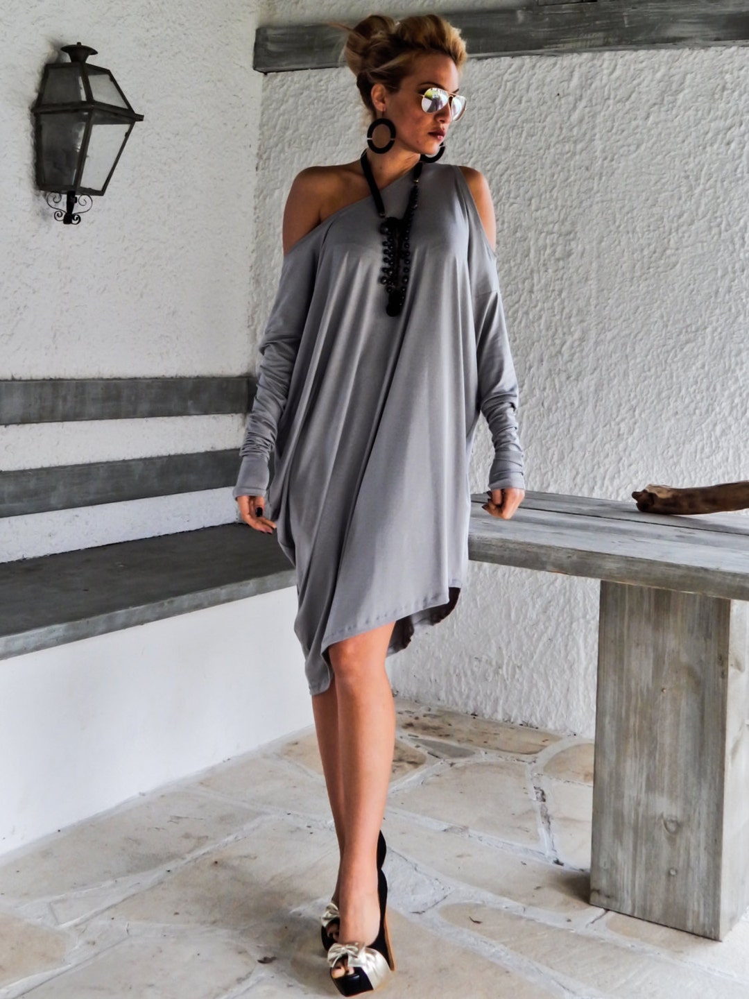 Light Gray Asymmetric Dress Blouse Tunic / Plus Size Dress / Asymmetric ...