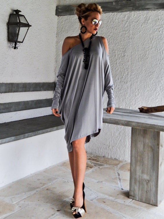 light grey plus size dress Women's Plus Light Grey Brushed Rib Long Sleeve Ruched Maxi Dress