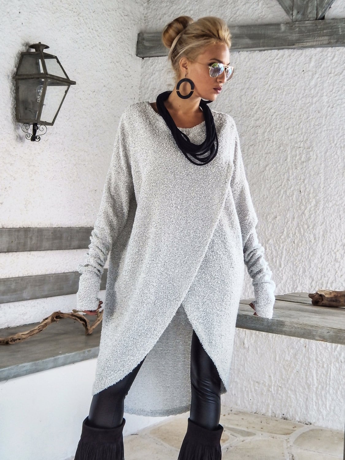 Pull Tunique Magda En Laine Bleu Gris - Taille L, Sans Manches, Neuf Avec étiquettes, Haut Tricoté Casual