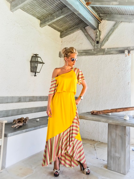 chinese dress ladies Yellow Kaftan Maxi Dress for Women. Nuichan Caftan Dresses main image 1