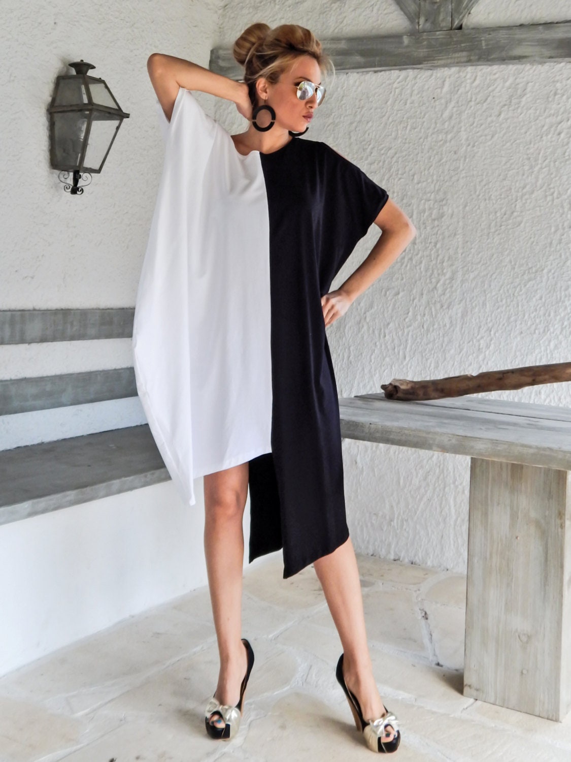 Elegant black and white dress cheap